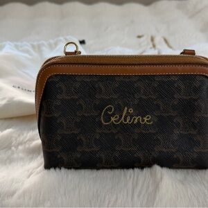 Celine Clutch on Chain in Triomphe Canvas and Lambskin